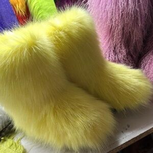 Fluffy Yellow Boots size 7